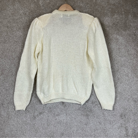 Duet Vintage Sweater Womens Small Cream Pullover Collared Beaded 80s NEW- 1217* - Picture 2 of 12